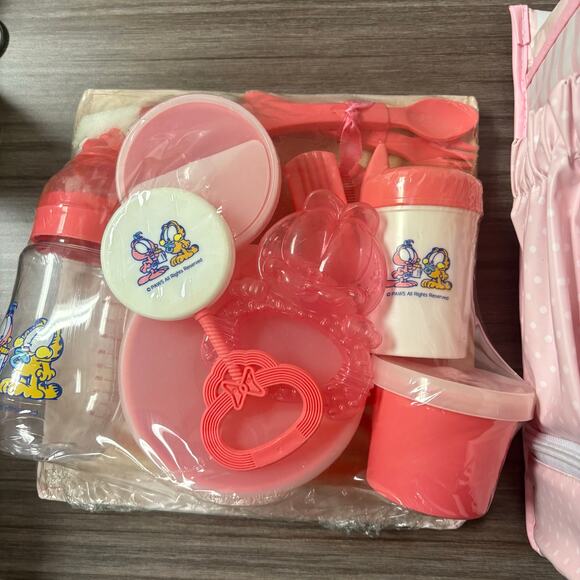 Vintage Garfield Baby Pink Diaper Bag Set w/ Accessories – Rare PAWS Bundle - Picture 4 of 4